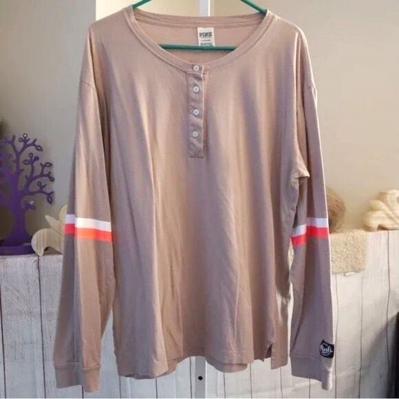 Victoria's Secret Pink sz L Beige Long Sleeve Graphic Tee - Picture 1 of 8